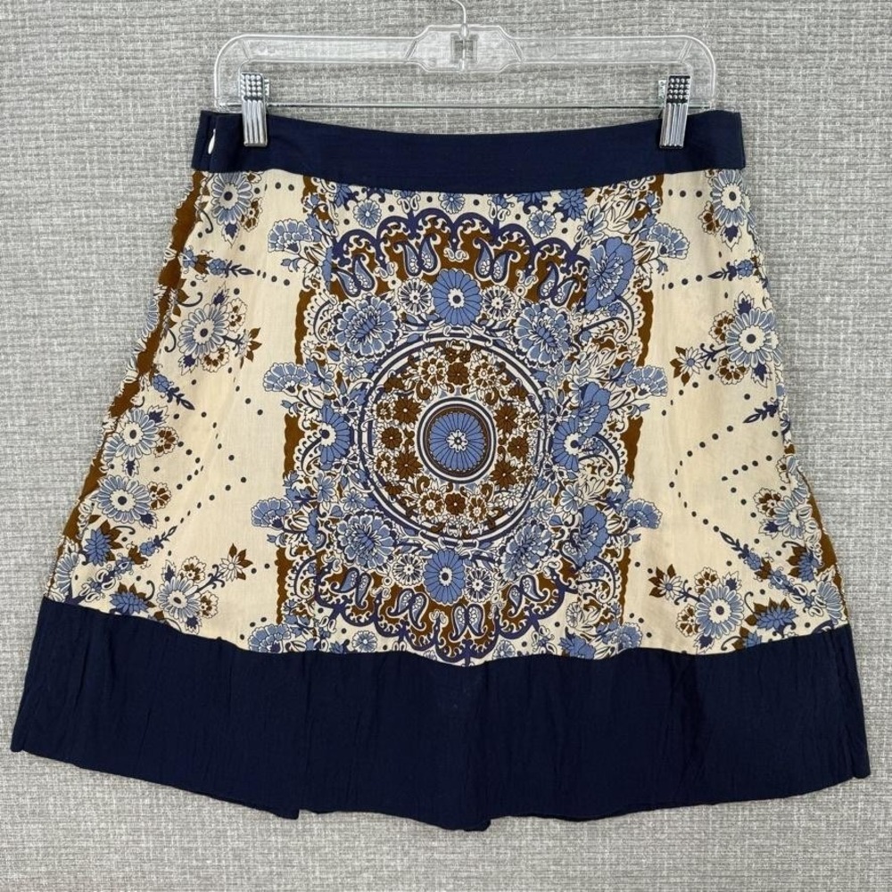 Alice & Trixie Skirt Womens M Blue Floral Medallion Silk A Line Boho Summer - Picture 2 of 8